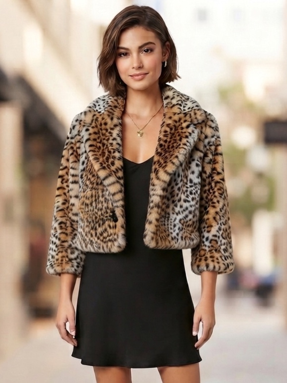Vintage Forever 21 XXI Leopard Print Faux Fur Cropped Jacket Size M Medium